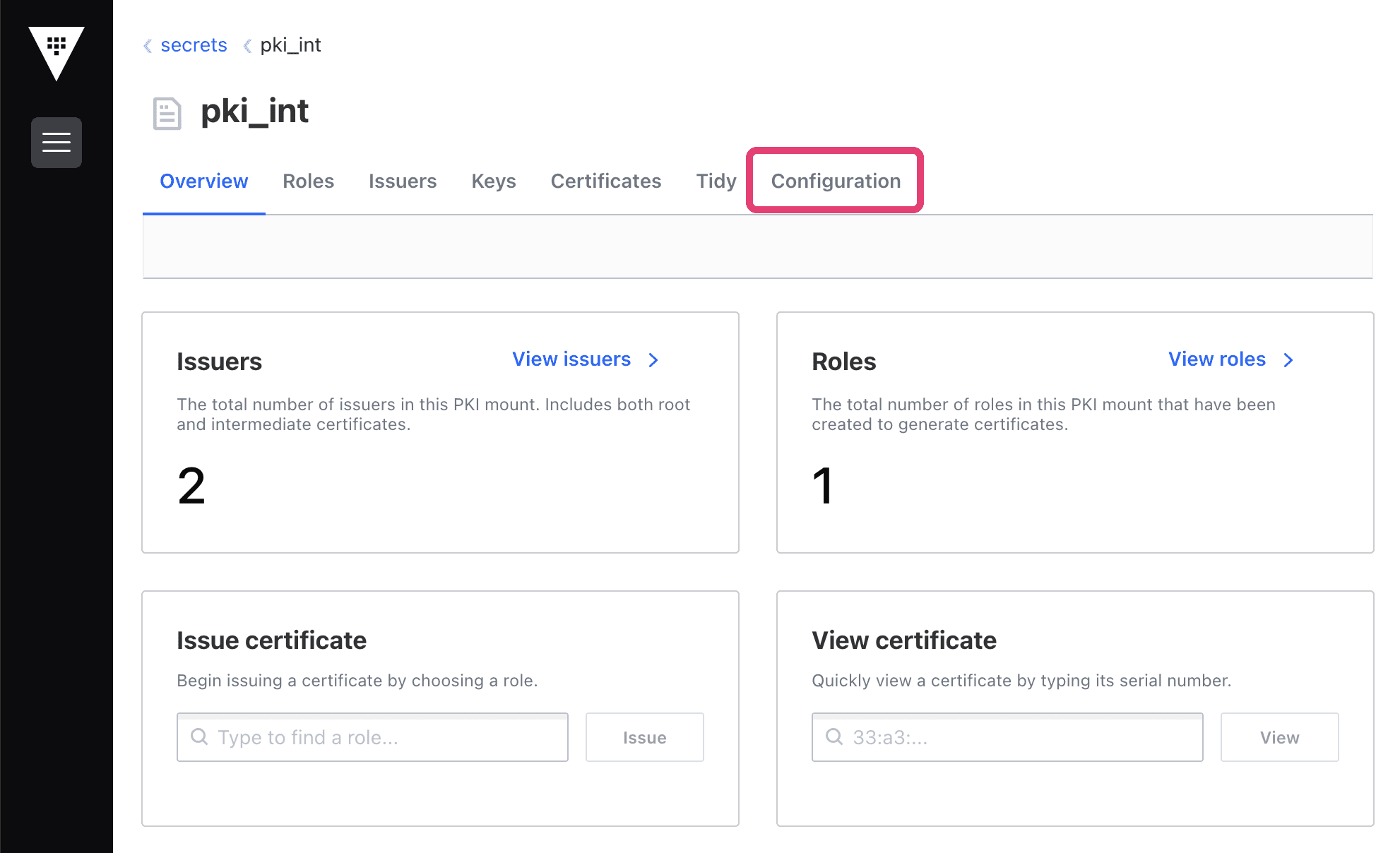 PKI int secrets engine configuration